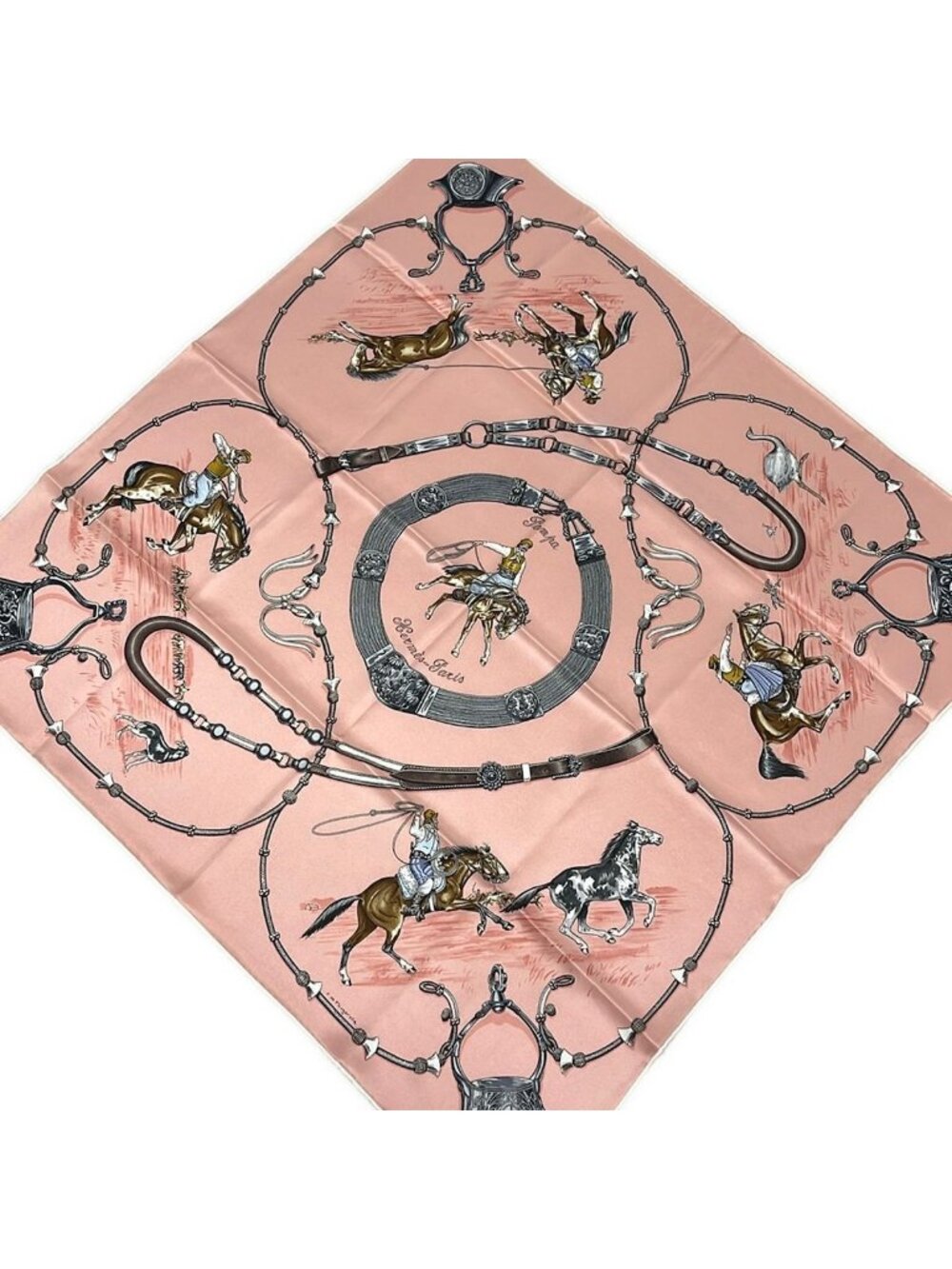 Hermes Scarf Carre 70 Light Pink Dark Gray Multi Pampa